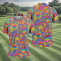 Vintage Psychedelic Floral Pattern Hawaiian Golf Shirt, Mens Golf Shirts, Golf Polo Shirts For Men