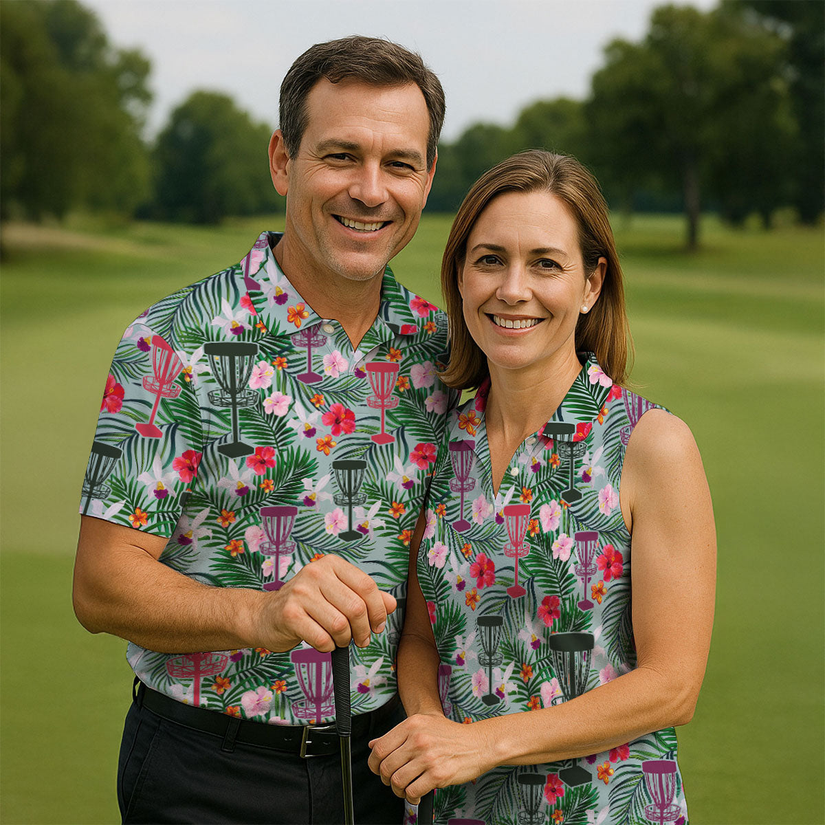 Tropical Disc Golf Basket Floral Polo Shirt, Hawaiian Golf Shirt, Golf Polo Shirts For Men