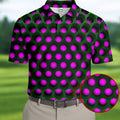 3D Effect Circular Pattern Purple Golf Shirt, Cool Golf Outfit, Men's Funny Golf Shirts, Polo Shirts For Men