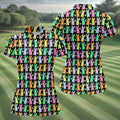 Colorful Easter Bunny Black Golf Shirt, Cute Golf Outfit, Women's Golf Tops, Ladies Golf Shirts
