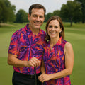 Purple Palm Tree Tropical Island Golf Shirt, Mens Golf Polo, Printed Golf Shirts