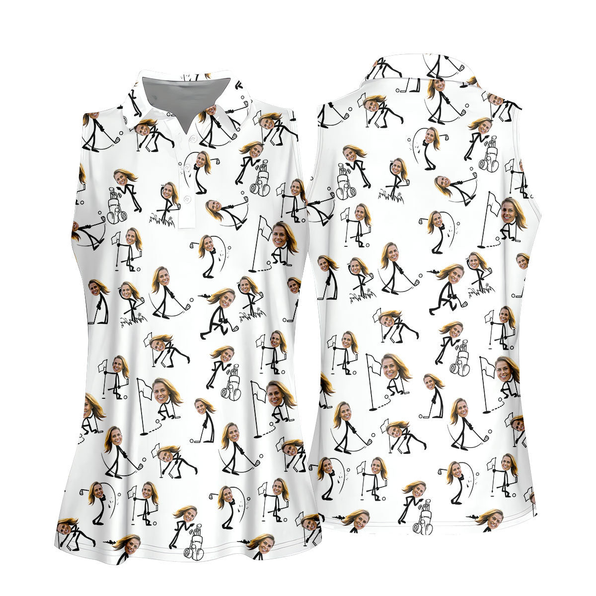 Funny Stick Women Golf Polos, Custom Face Golf Shirt, Funny Golf Shirts For Women, Ladies Golf Clothes