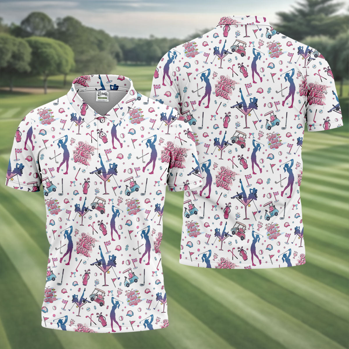 Funny Par Tee Girl Golfer Pattern Golf Polo Shirt, Polo Shirts For Men, Mens Golf Apparel