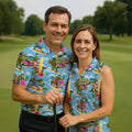 Hawaiian T Rex Surfboard Beach Hawaiian Golf Shirt, Golf Polo For Women, Printed Golf Shirt