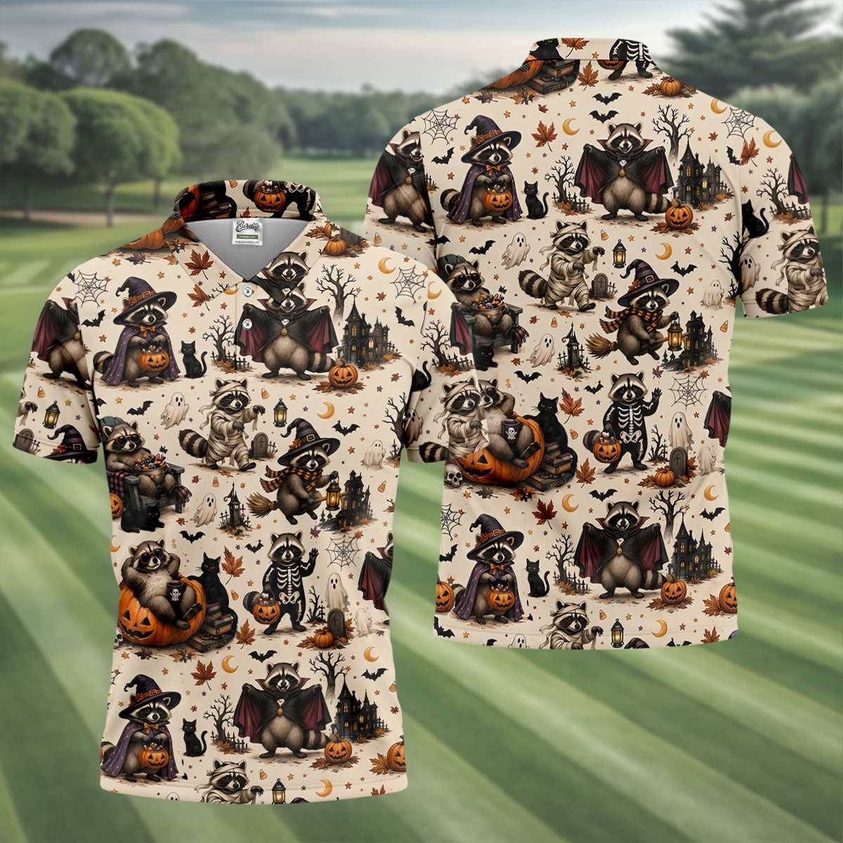 Jimothy Raccoon Costume Halloween Golf Polo Shirt, Golf Clothing, Mens Golf Shirt