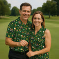 St Patrick's Day Leprechaun Golf Pose Irish Flags Shamrock Golf Shirt, Women's Golf Shirts, Ladies Golf Polos
