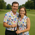Cartoon Cat Golf Shirt, Colorful Doodle Cat Pattern, Polo Shirts For Men