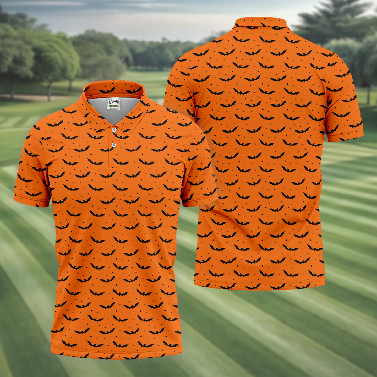 Spooky Bats Orange Halloween Golf Shirt, Polo Shirts For Men, Golf Gift For Men, Golfing Apparel