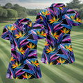 Vibrant Tropical Flowers and Exotic Jungle Leaves Hawaiian Golf Polo, Golf Tops For Women, Golfing Apparel