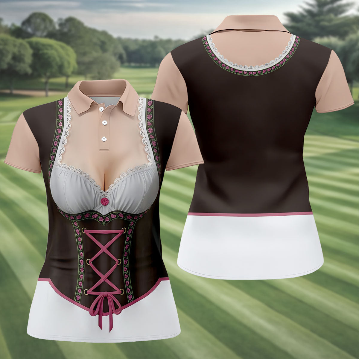 Funny Oktoberfest Costume Lederhosen Polo Shirt, Womens Golf Polo, Golf Shirts For Women