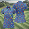 Autism Puzzle Ribbon Pattern Women's Golf Tops, Autism Awareness Color Ladies Golf Polos