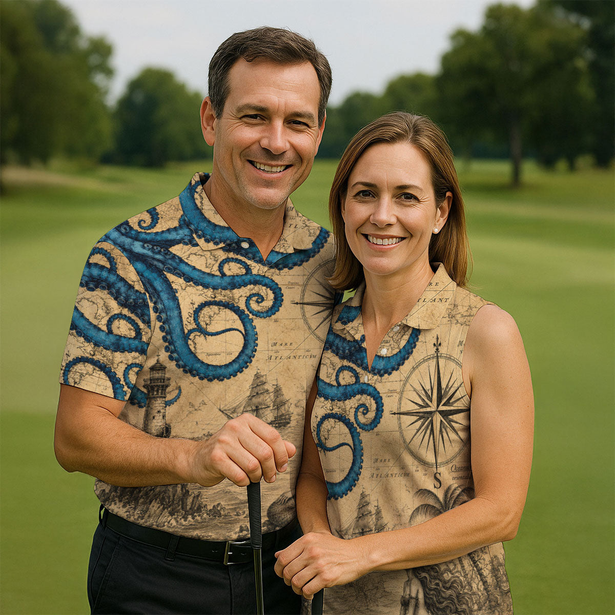 Mermaid Princess Vintage Nautical Hawaiian Golf Shirt, Men's Golf Shirt, Polo Shirts For Men