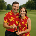 Red Hawaiian Floral Pattern Golf Polo Shirt, Hawaiian Golf Shirt, Golf Polo Shirts For Men