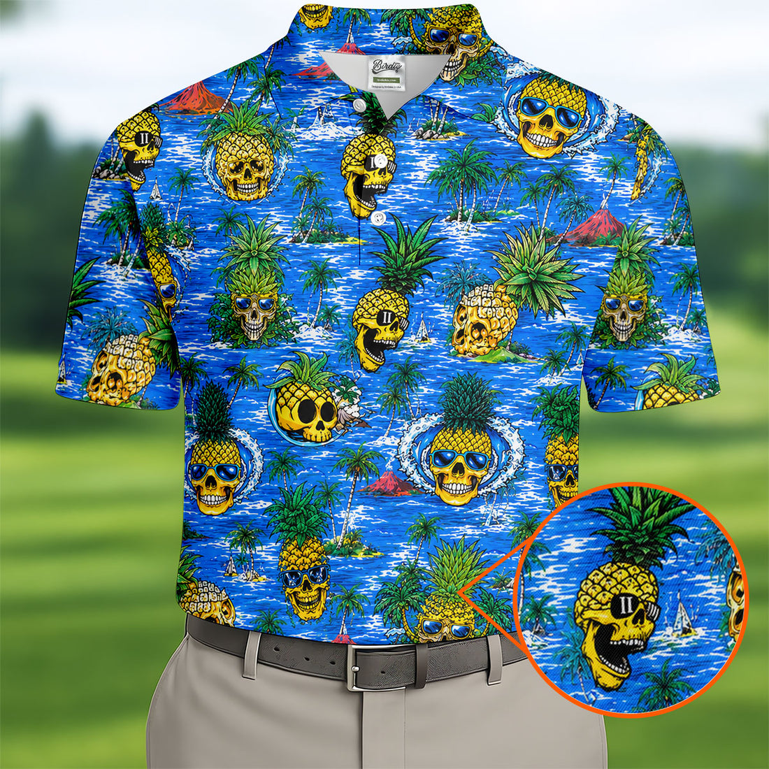 Pineapple Skull Island Ocean Hawaiian Golf Shirt, Hawaiian Golf Shirt, Golf Shirts For Men