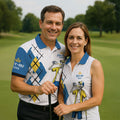 Fore-Ona Extra Blue Yellow Skeleton Golfer Beer Polo Shirt, Mens Golf Polo, Golf Apparel For Men