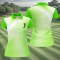 Green White Gradient Polka Dot Golf Shirt, Women's Golf Tops, Ladies Golf Polos