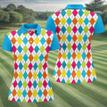 Retro Argyle Diamond Checkered Golf Shirt, Golf Polo For Women, Printed Golf Shirt