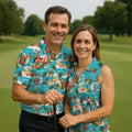 Men's Funny Surfing Santa Hawaiian Golf Shirt, Christmas Golf Shirt, Fun Golf Polo For Men