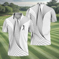 Geometric Line Wavy Line Black And White Golf Shirts For Men, Men's Golf Shirt, Polo Shirts For Men