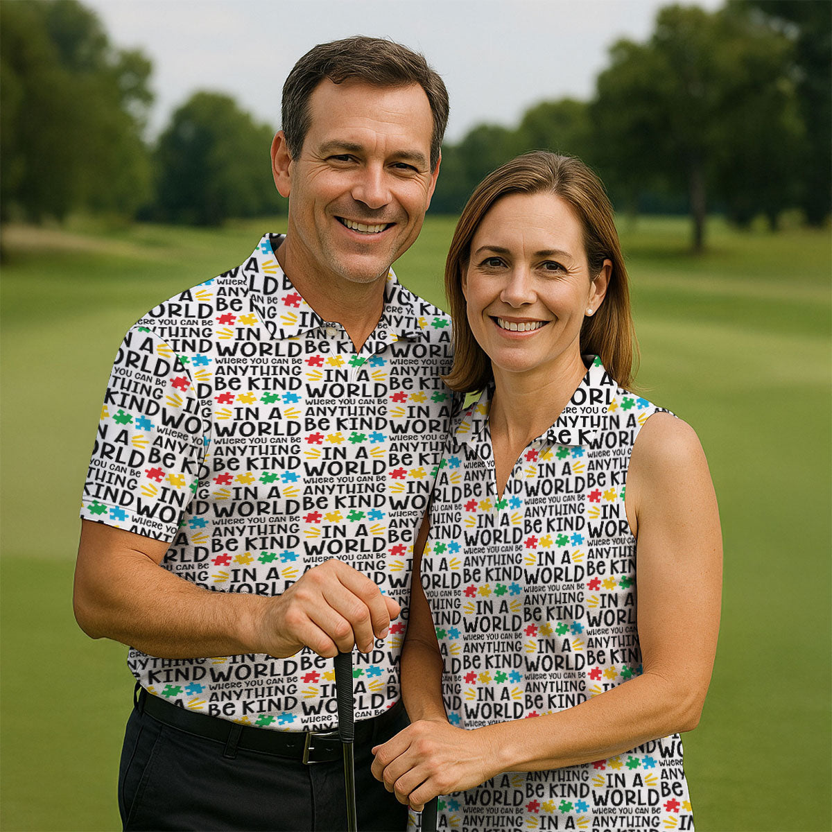 In A World Where You Can Be Anything Be Kind Autism Awareness Puzzle Pattern White Golf Shirt, Polo Shirts For Men