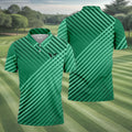 Green And White Striped Pattern Golf Tops For Men, Performance Golf Shirt, Polo Shirts For Men