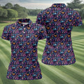 Colorful Ghost Pumpkin Floral Halloween Polo Shirt, Women’s Sleeveless Golf Shirt, Ladies Golf Top
