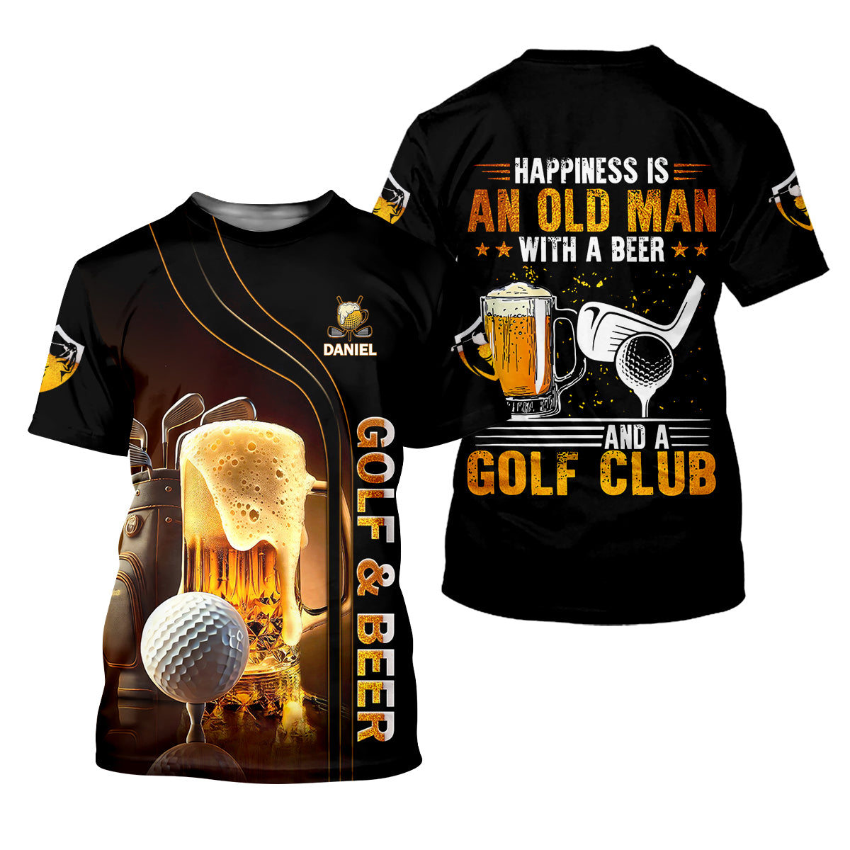 Happiness Is An Old Man With A Beer And A Golf Club Custom Funny Golf Polo Shirt, Dad Golf Gifts