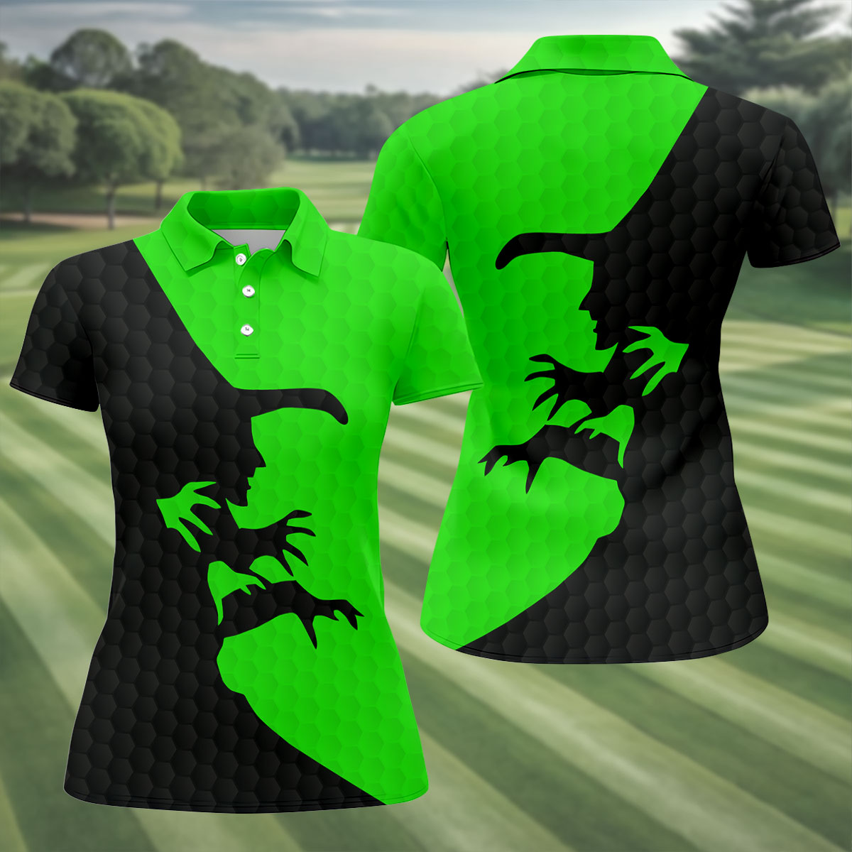 Green Witch Silhouette Halloween Golf Shirt, Halloween Shirt For Women, Women's Halloween Apparel