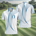 Geometric Line Wavy Line Blue And White Golf Shirts For Men, Men's Golf Shirt, Polo Shirts For Men