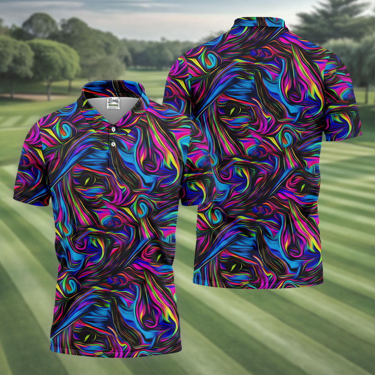 Vibrant Neon Liquid Marble Abstract Golf Shirt, Mens Golf Shirts, Golf Polo Shirts For Men
