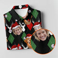 Custom Face Red And Green Argyle Pattern Christmas Women's Golf Tops, Ladies Golf Shirts, Christmas Golf Gift