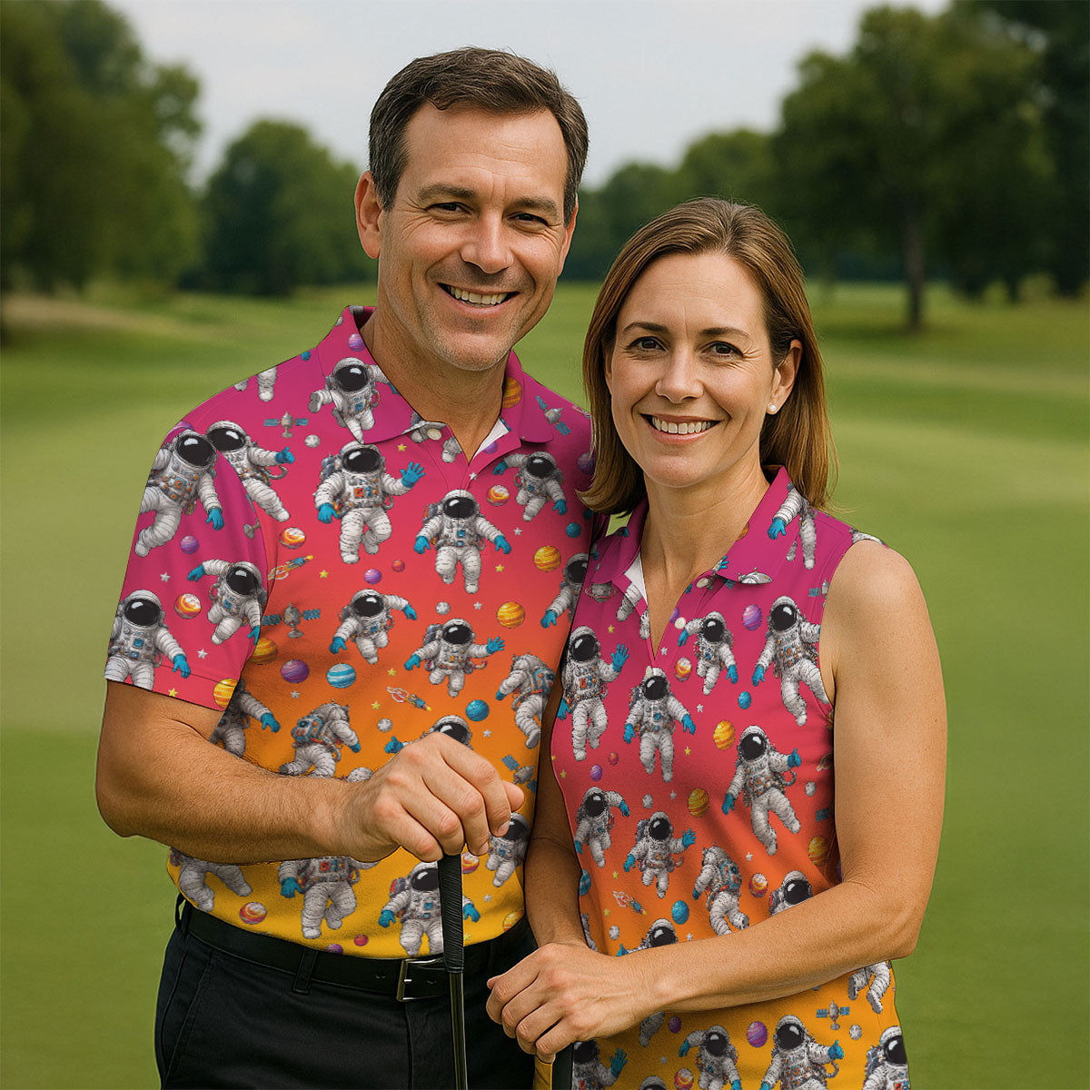 Space Astronaut Hawaiian Golf Shirt, Men's Golf Shirt, Polo Shirts For Men