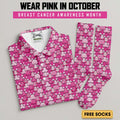 Pink Breast Cancer Men's Golf Shirt With Socks Free, Breast Cancer Awareness Gift