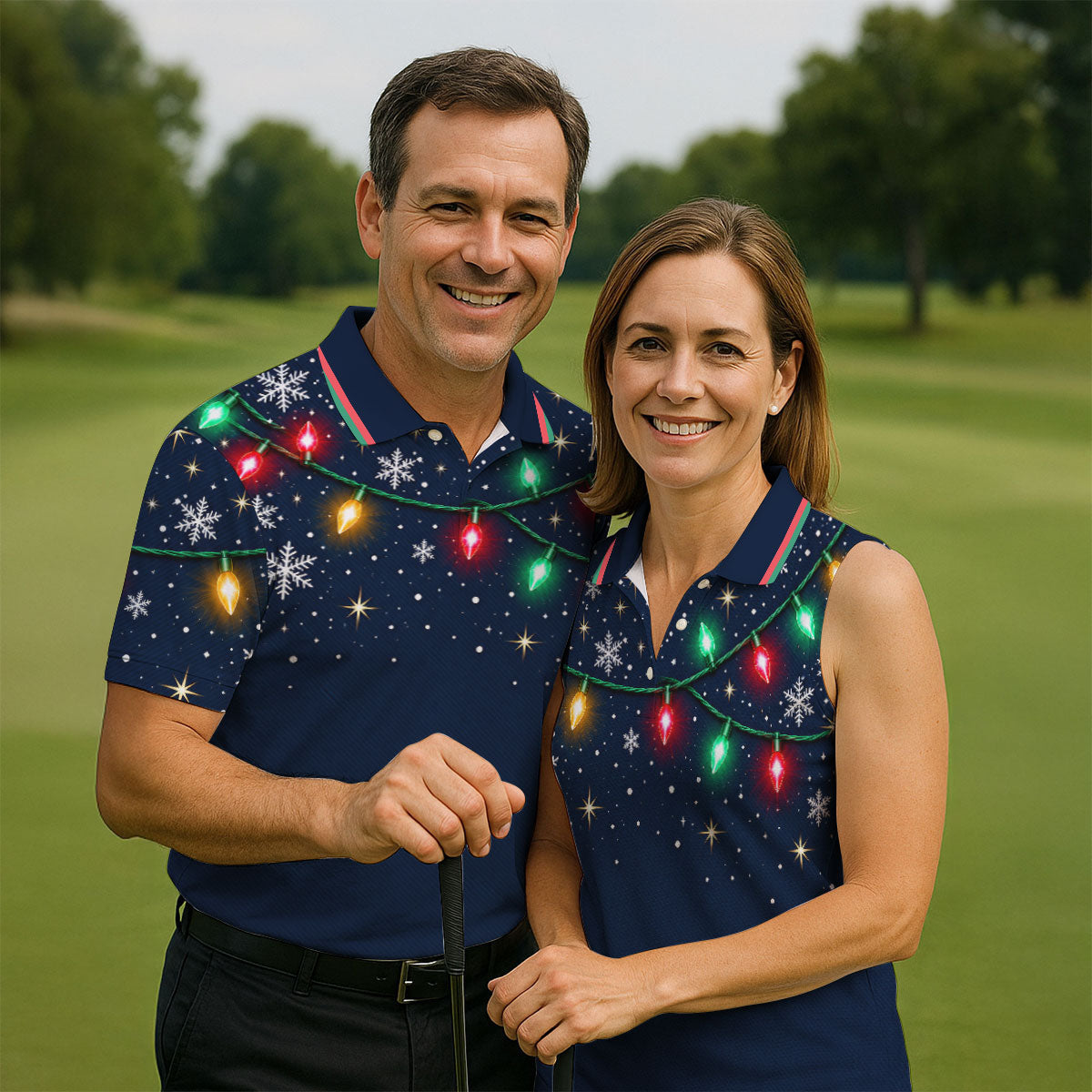 String Lights Snowflakes Christmas Golf Shirt, Mens Golf Shirts, Golf Apparel For Men