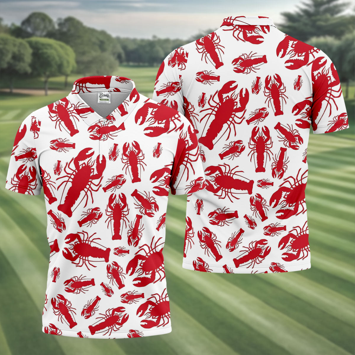 Lobster Pattern Vintage Hawaiian Golf Shirt, Men's Golf Shirt, Polo Shirts For Men