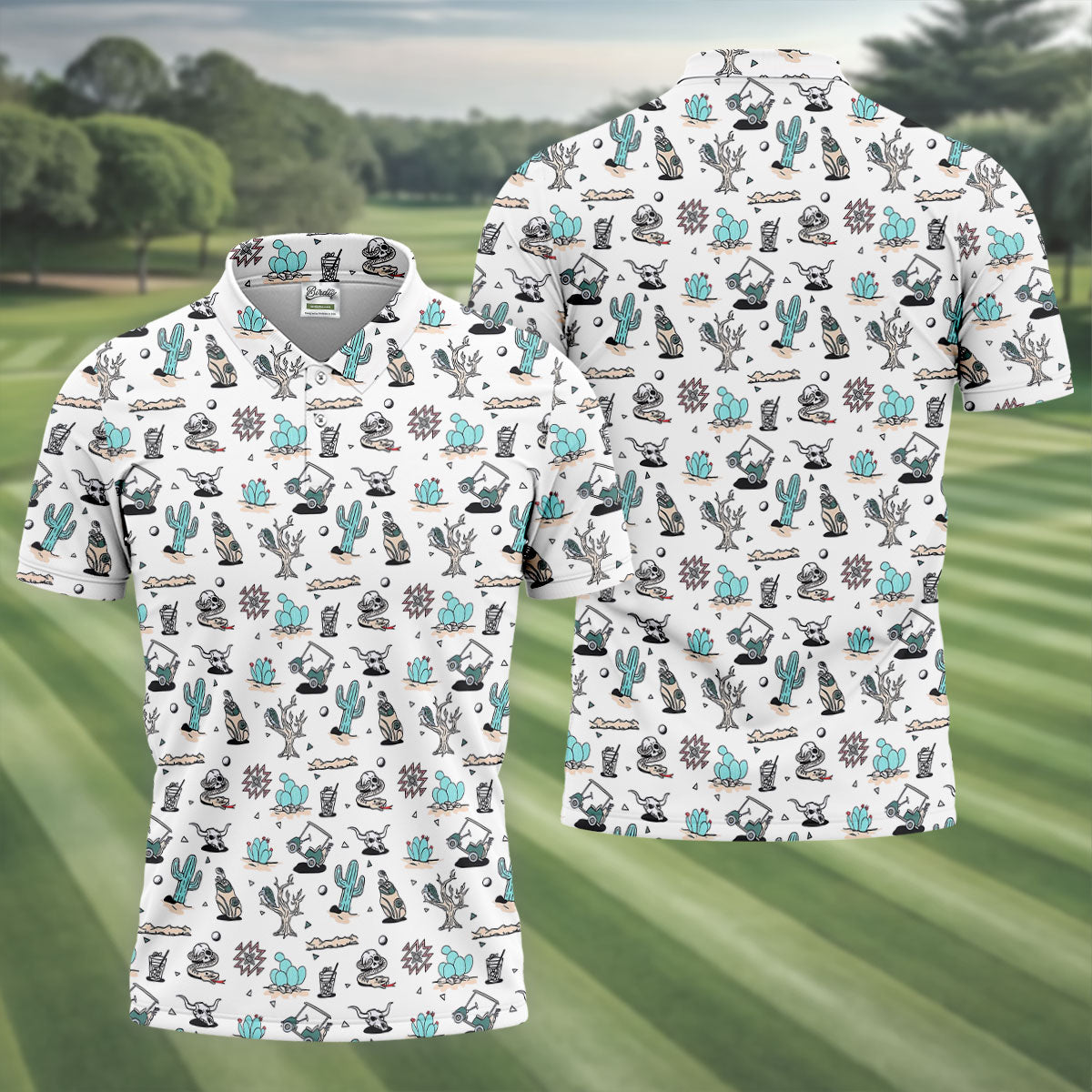 White Desert Golf Pattern Golf Polo Shirt, Golf Polo Shirts For Men, Hawaiian Golf Shirt