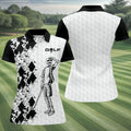 Golf Skeleton Splatter Effect Argyle Pattern Women's Golf Tops, Ladies Golf Shirts
