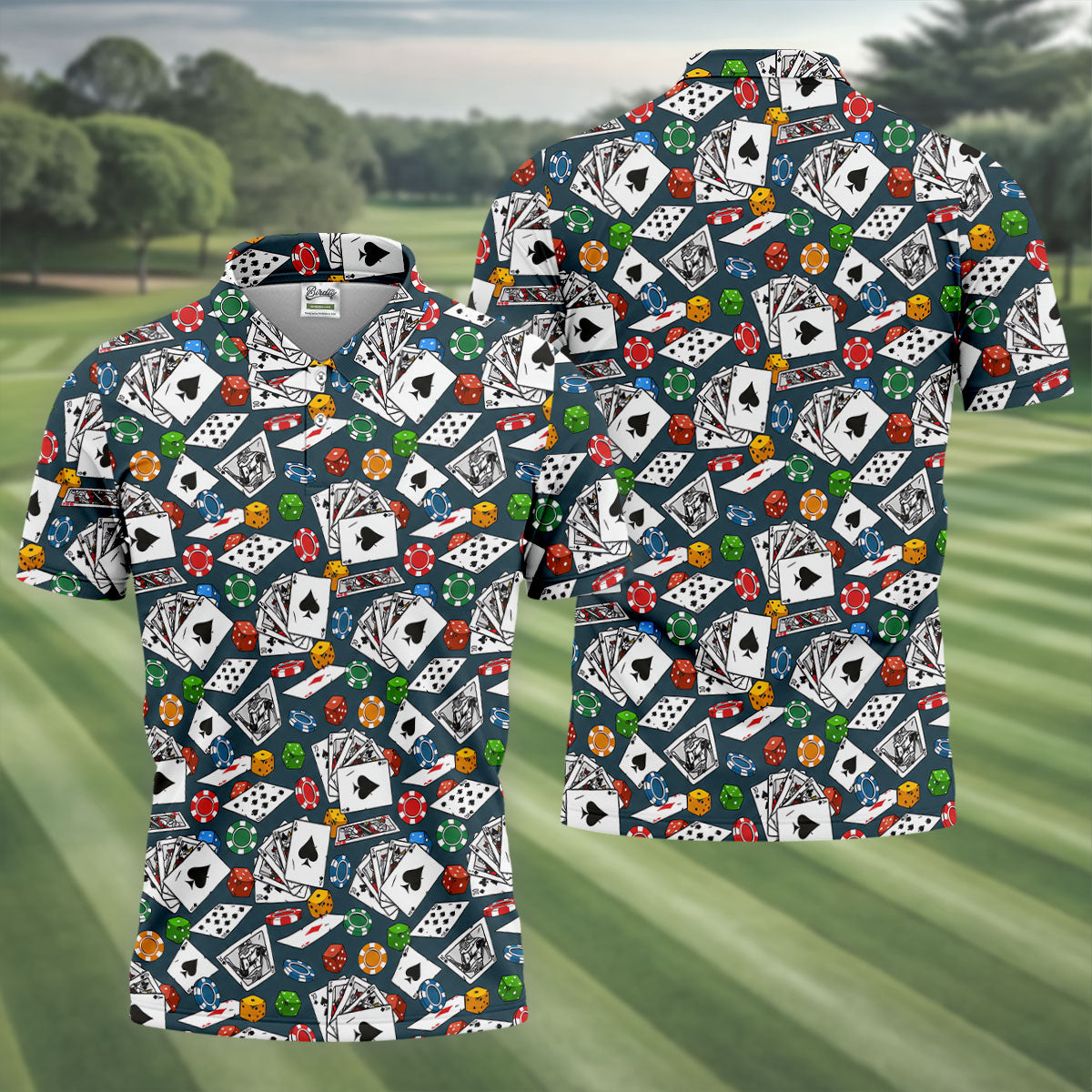 Poker Blackjack Hawaiian Golf Shirt, Playing Card Pattern Men's Golf Shirt, Polo Shirts For Men
