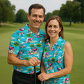 Funny Weightlifting Flamingo Tropical Hawaiian Golf Shirt, Mens Golf Polo, Printed Golf Shirts