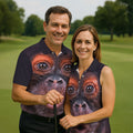 Funny Monkey Face Closeup Print Hawaiian Golf Polo, Golf Tops For Men, Golfing Apparel