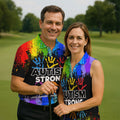 Autism Strong Rainbow Paint Splatter Women's Golf Tops, Autism Awareness Colors Ladies Golf Polos