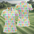 Colorful Easter Bunny White Golf Shirt, Cute Golf Outfit, Women's Golf Tops, Ladies Golf Shirts