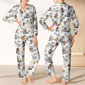 Funny Bigfoot Tropical Pajama, White Satin Pajama, Long Sleeve Pajama Set, Fun Pajama Sets