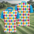Retro Argyle Diamond Checkered Golf Shirt, Mens Golf Polo, Printed Golf Shirts