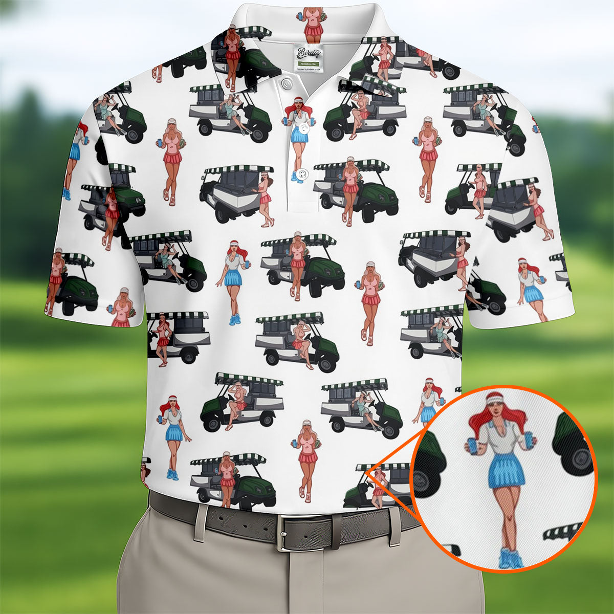 Golf Cart Girls Pattern Golf Polo Shirt, Hawaiian Golf Shirt, Mens Golf Apparel