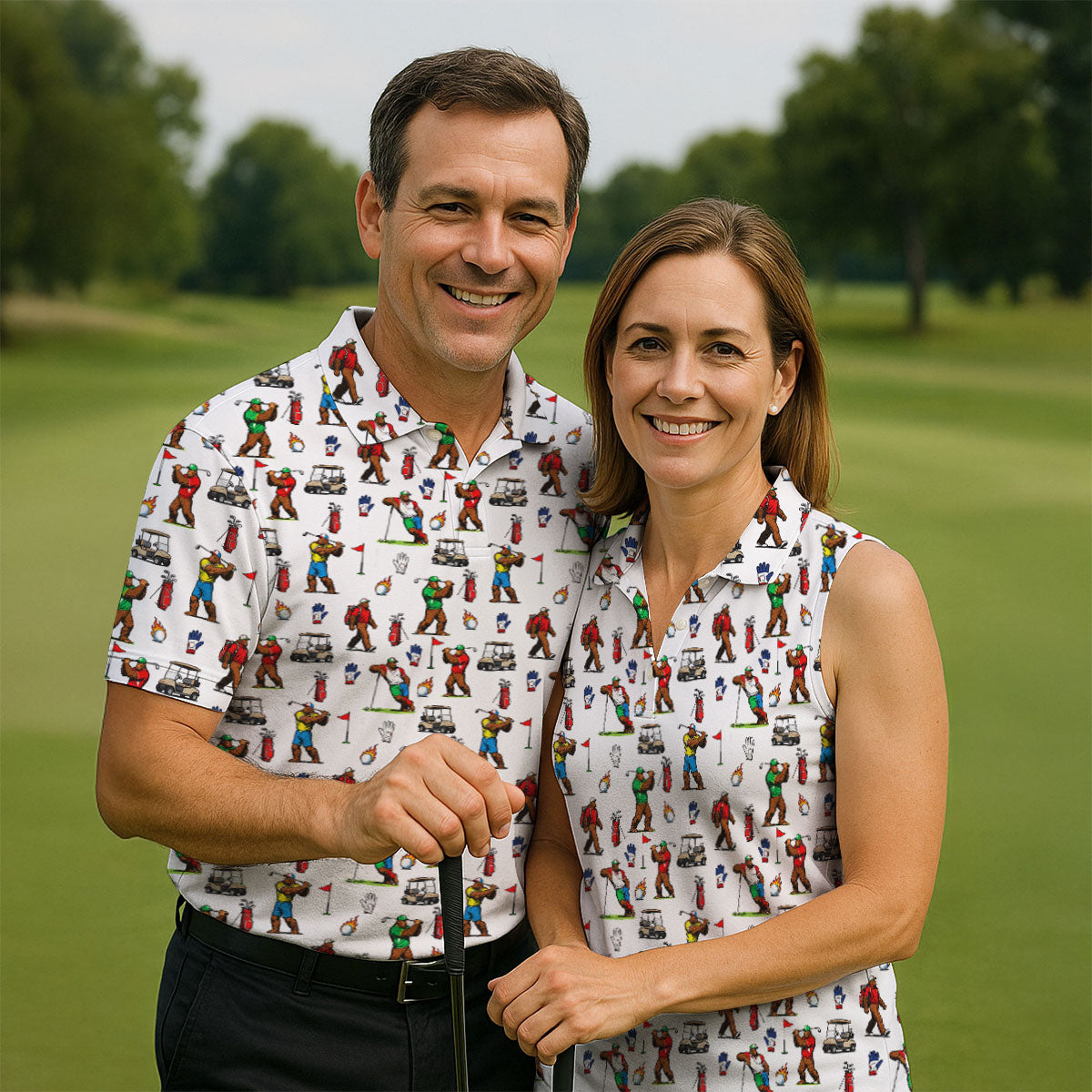 Bigfoot Golfer Pattern Men's Golf Shirt, Golf Polo Shirts For Men, Mens Golf Apparel