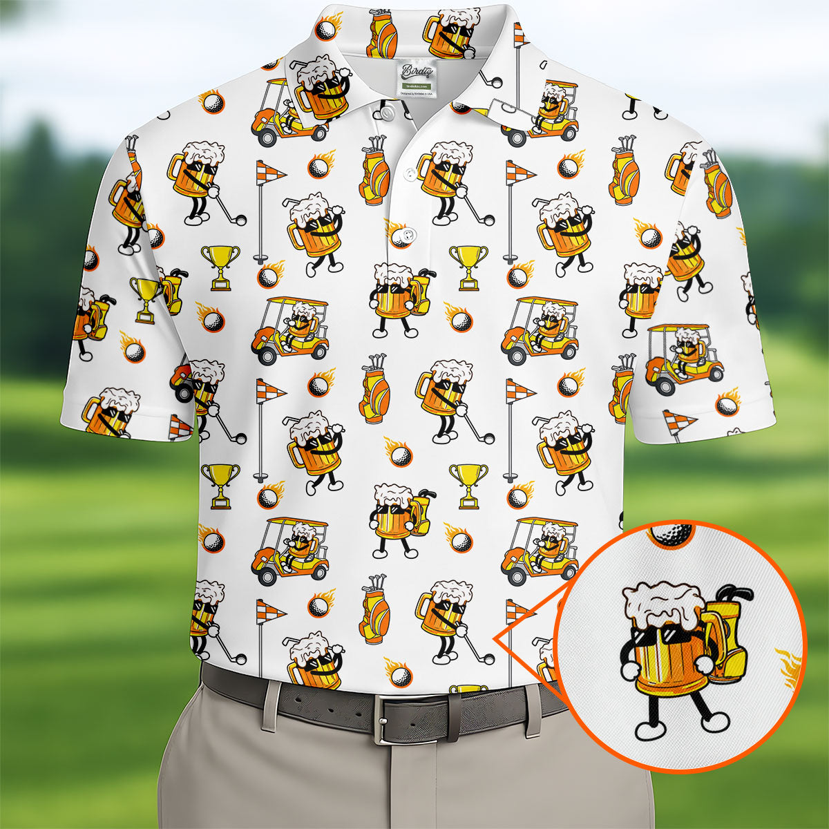 Funny Beer Mug Golfer Pattern Golf Polo Shirt, Mens Golf Polo, Golf Apparel For Men