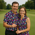 Hawaiian Pineapples Donut Finger Turquoise Orange Purple Fun Women's Golf Shirts, Women's Golf Tops