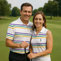 Mardi Gras Purple Green Gold Stripe Pattern Golf Tops For Men, Men's White Polo, Golf Shirts For Men