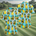 Tropical Pineapple Skull Pattern Golf Shirt, Mens Golf Shirts, Hawaiian Golf Shirt, Golf Apparel For Men